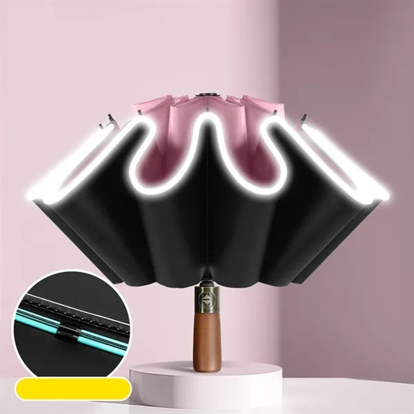 Wooden Handle Folding Automatic Reflectiv Inverted Umbrella