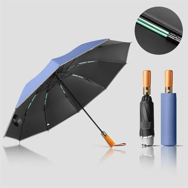 Wooden Handle Folding Automatic Reflectiv Inverted Umbrella