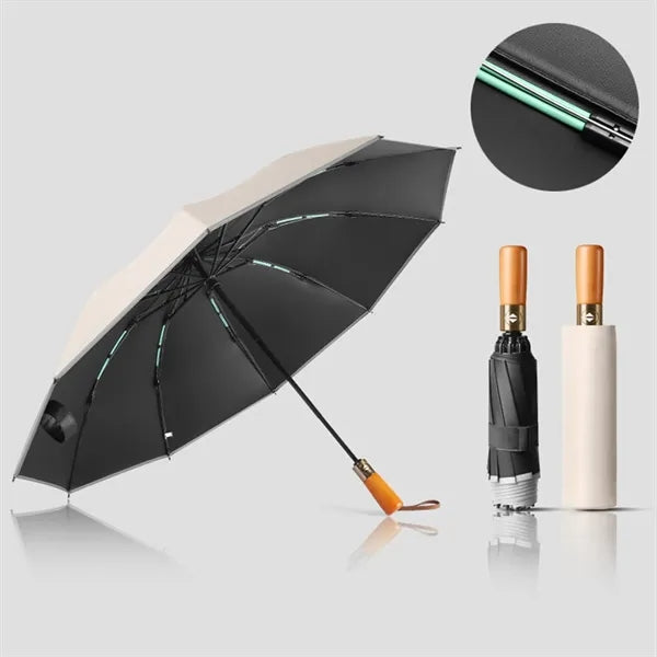 Wooden Handle Folding Automatic Reflectiv Inverted Umbrella