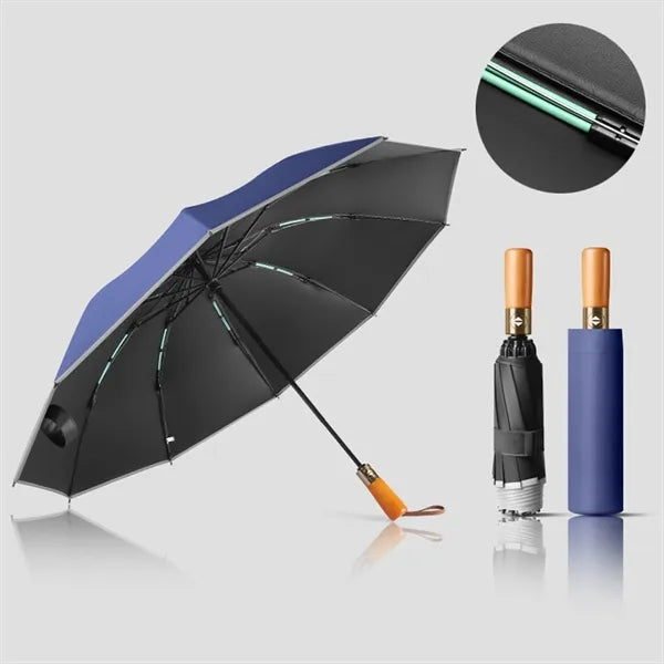 Wooden Handle Folding Automatic Reflectiv Inverted Umbrella
