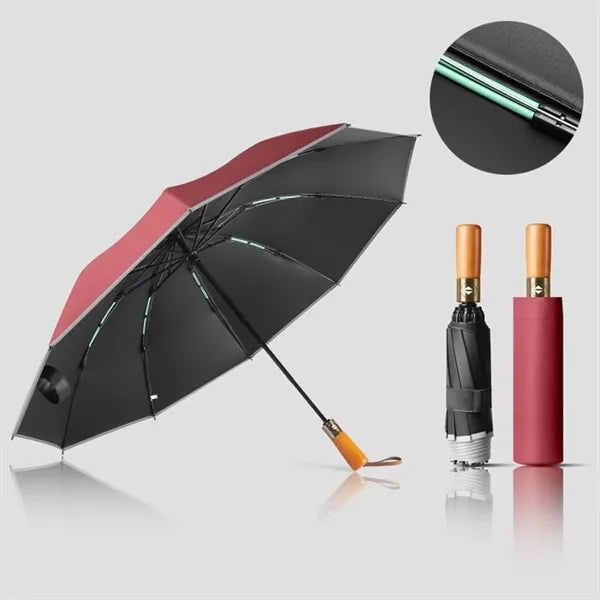 Wooden Handle Folding Automatic Reflectiv Inverted Umbrella