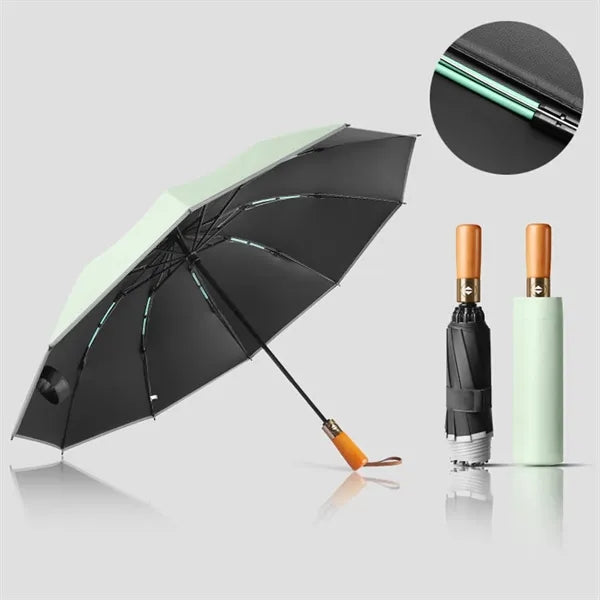 Wooden Handle Folding Automatic Reflectiv Inverted Umbrella