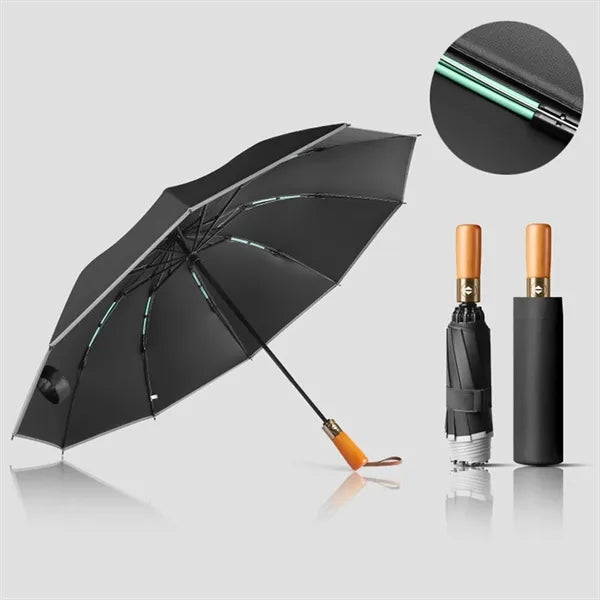 Wooden Handle Folding Automatic Reflectiv Inverted Umbrella