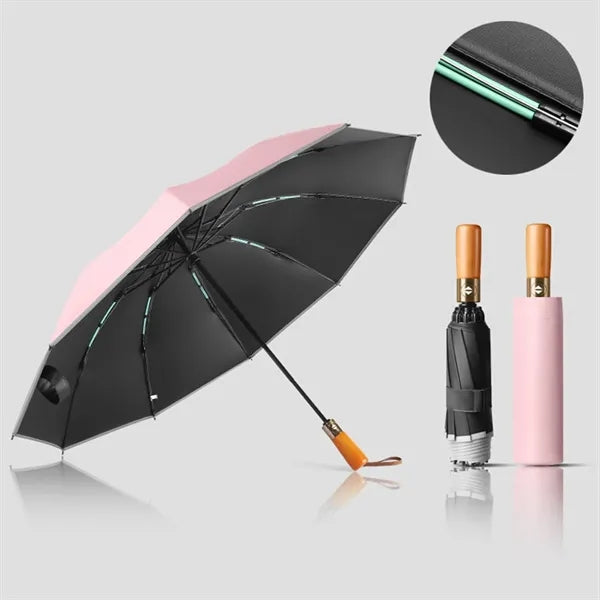 Wooden Handle Folding Automatic Reflectiv Inverted Umbrella