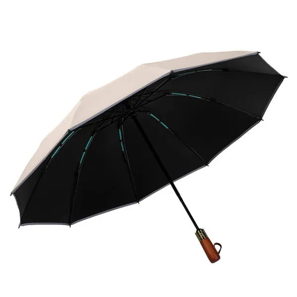 Wooden Handle Folding Automatic Reflectiv Inverted Umbrella