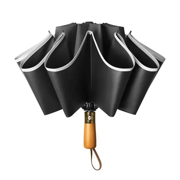 Wooden Handle Folding Automatic Reflectiv Inverted Umbrella