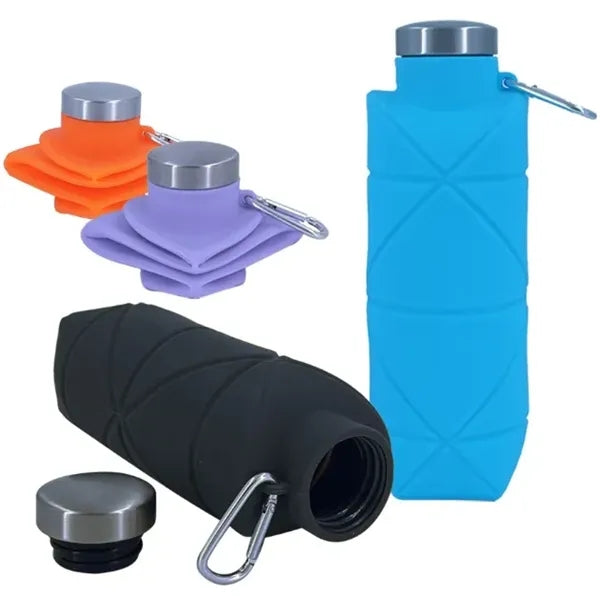 24 Oz Folding Sports Water Bottle w/ Carabiner