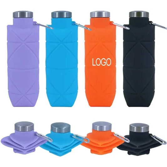 24 Oz Folding Sports Water Bottle w/ Carabiner