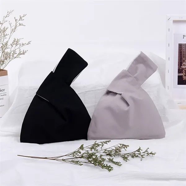 Plain Color Canvas Handbag Portable Sleeve Knot Pouch