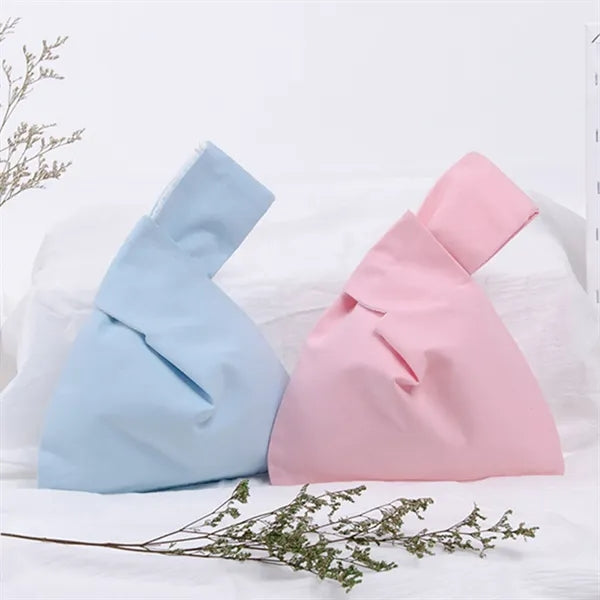 Plain Color Canvas Handbag Portable Sleeve Knot Pouch