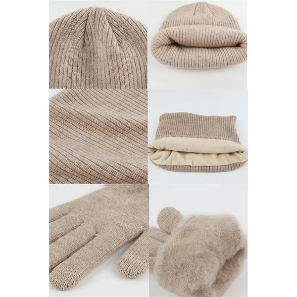 Alpaca Wool Knit Beanie Hat Scarf Gloves Set