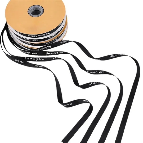 5/8" Black Grosgrain Ribbon w/ Logo 100 yards per roll