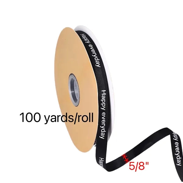 5/8" Black Grosgrain Ribbon w/ Logo 100 yards per roll