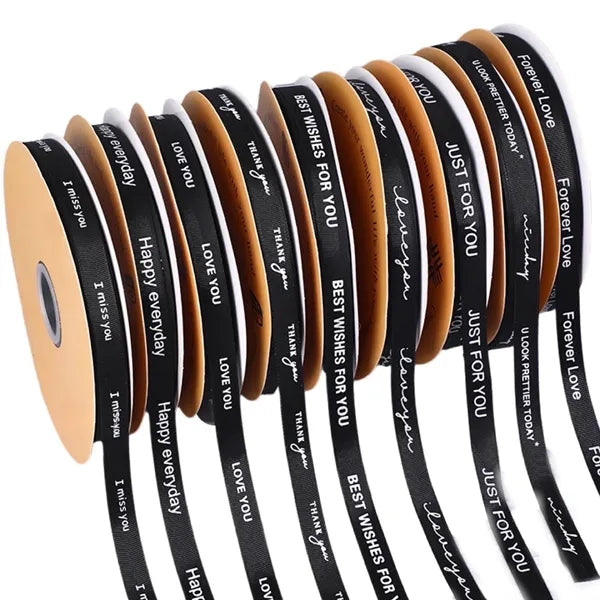 5/8" Black Grosgrain Ribbon w/ Logo 100 yards per roll