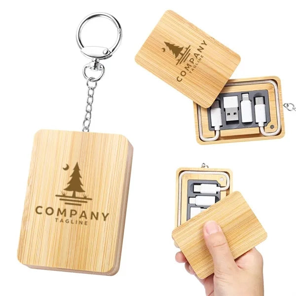 Bamboo Keychain Cable Conversion Adapter Storage Box