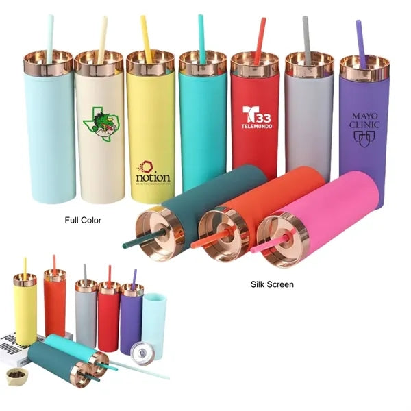 16 oz Acrylic Double Wall Travel Mug with Straw and Lid