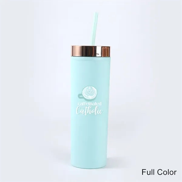 16 oz Acrylic Double Wall Travel Mug with Straw and Lid