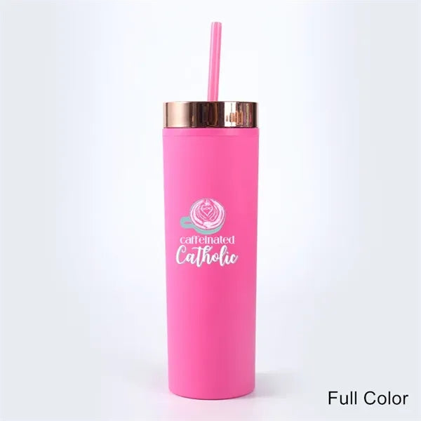 16 oz Acrylic Double Wall Travel Mug with Straw and Lid
