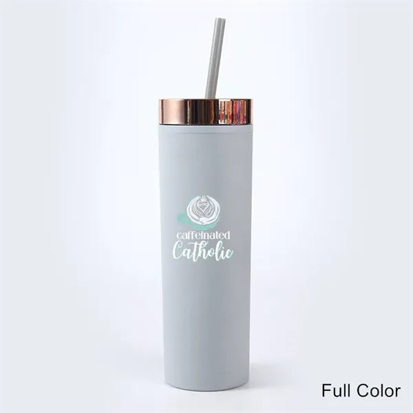 16 oz Acrylic Double Wall Travel Mug with Straw and Lid