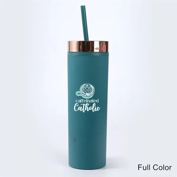 16 oz Acrylic Double Wall Travel Mug with Straw and Lid