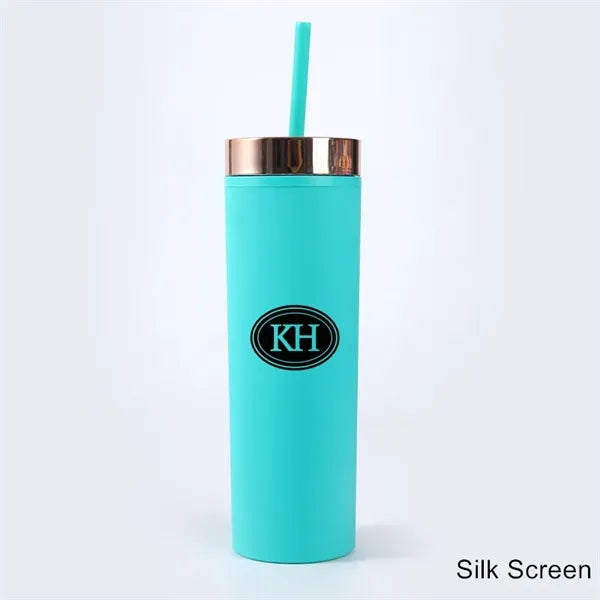 16 oz Acrylic Double Wall Travel Mug with Straw and Lid