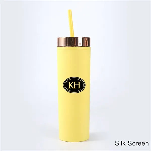 16 oz Acrylic Double Wall Travel Mug with Straw and Lid