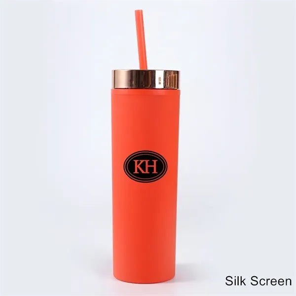 16 oz Acrylic Double Wall Travel Mug with Straw and Lid