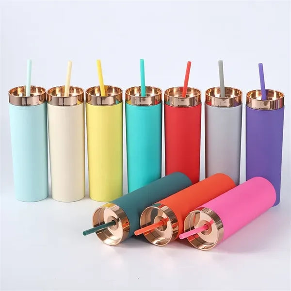 16 oz Acrylic Double Wall Travel Mug with Straw and Lid