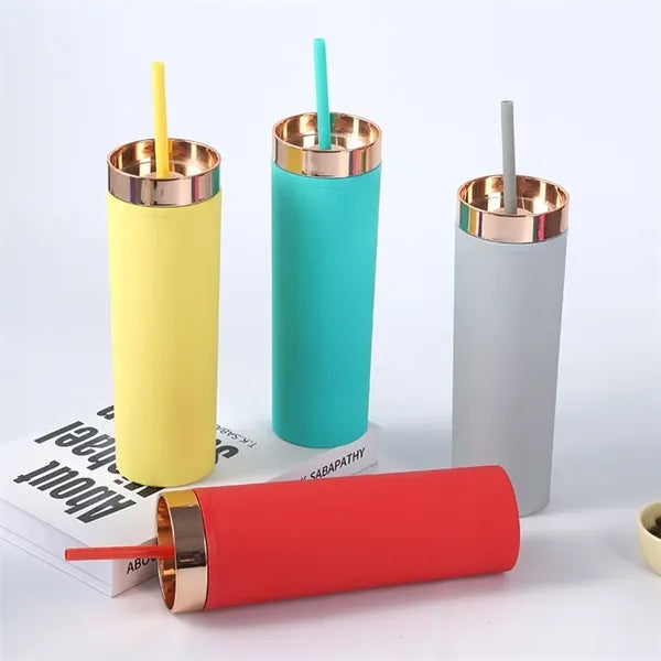 16 oz Acrylic Double Wall Travel Mug with Straw and Lid