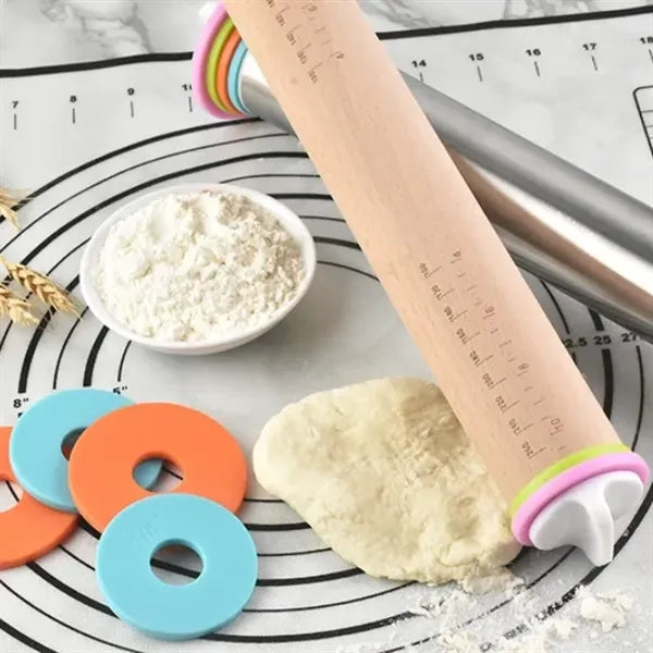 Adjustable Wooden Rolling Pin w/ Easy Rings