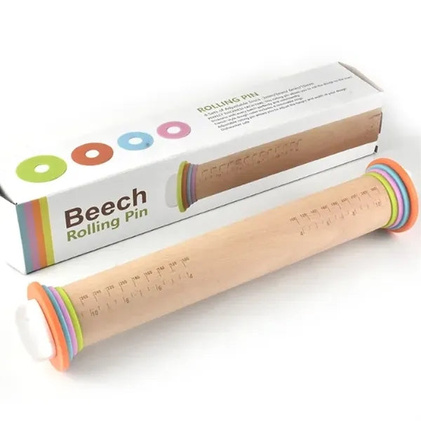 Adjustable Wooden Rolling Pin w/ Easy Rings