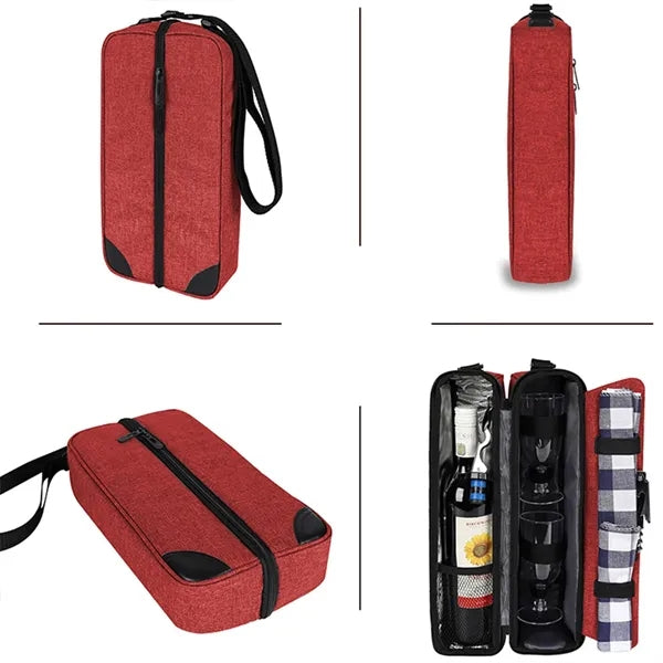 Wine Tote Bag with Cooler Compartment & Picnic Set
