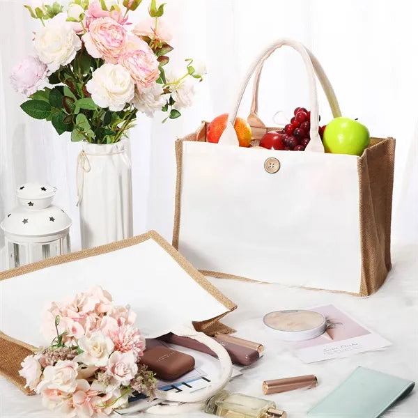 Cotton Canvas Jute Tote Bag For Grocery