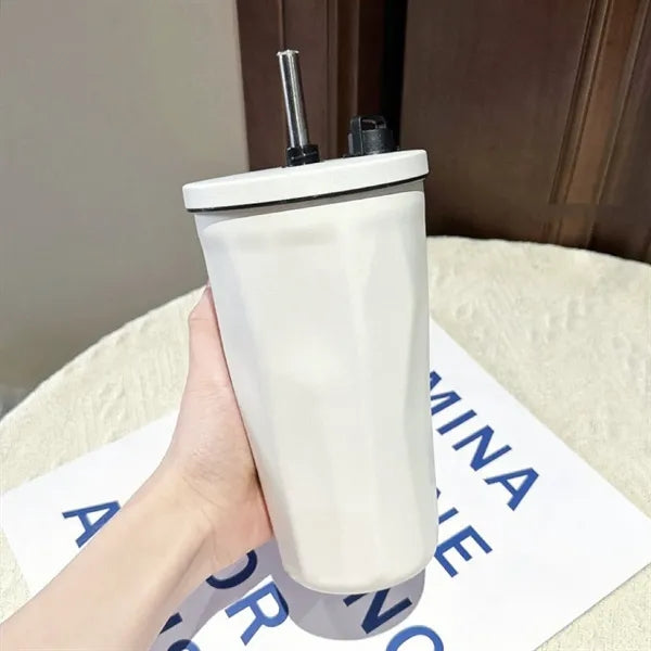 Diamond Shaped Gradient Straw Coffee Bottle Large Capacity
