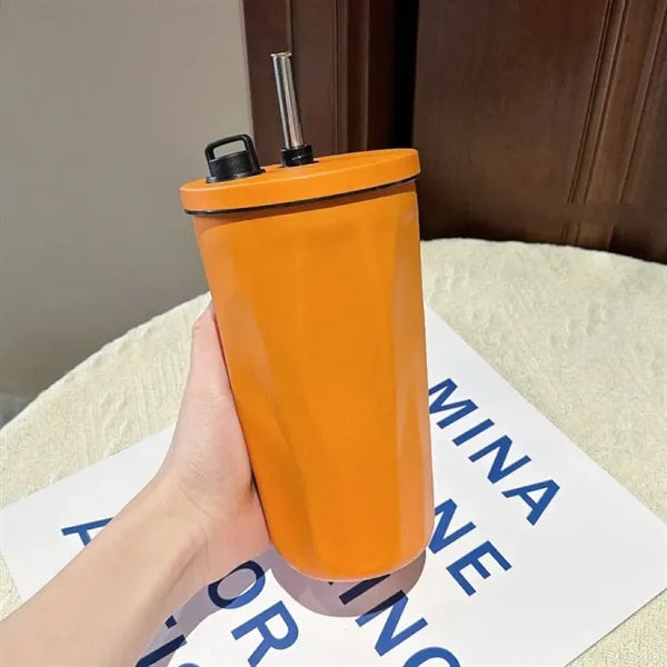 Diamond Shaped Gradient Straw Coffee Bottle Large Capacity