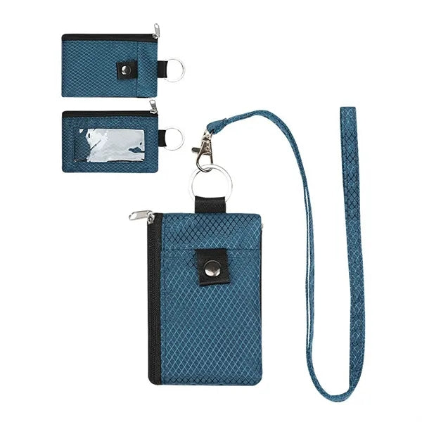 RFID Blocking ID Card Holder Coin Wallet with Lanyard