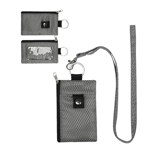 RFID Blocking ID Card Holder Coin Wallet with Lanyard