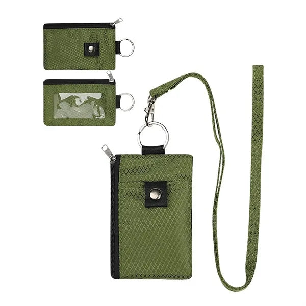 RFID Blocking ID Card Holder Coin Wallet with Lanyard