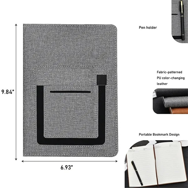 B5 PU Leather Lined Notebook W/Front Pocket & Card Holder