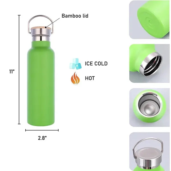 20oz Stainless Steel Water Bottle Tumbler With Bamboo Lid