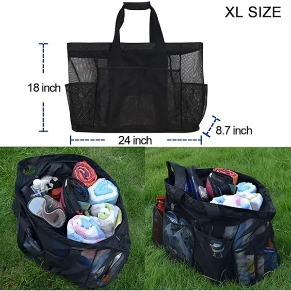 Zipper Mesh Tote Large Beach Bag