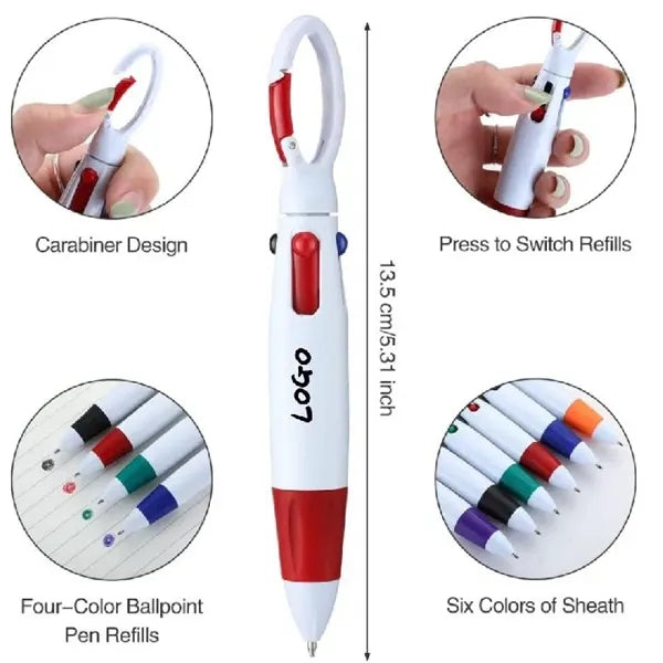 4-in-1 Retractable Rocket Ballpoint Pen with Buckle Keychain