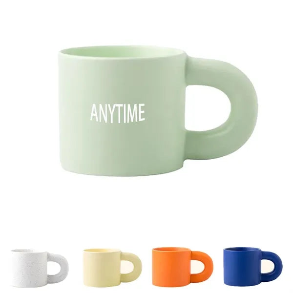 Modern 10 oz Ceramic Coffee Mug With Porcelain Round Handle
