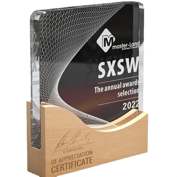 Wooden Base Crystal Trophy