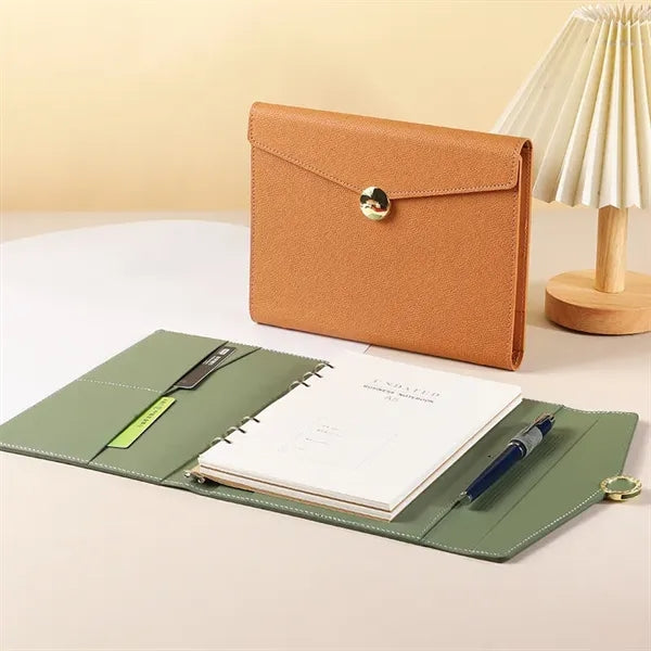 A5 Leather Detachable Office Notebook W/Card Pen Holder