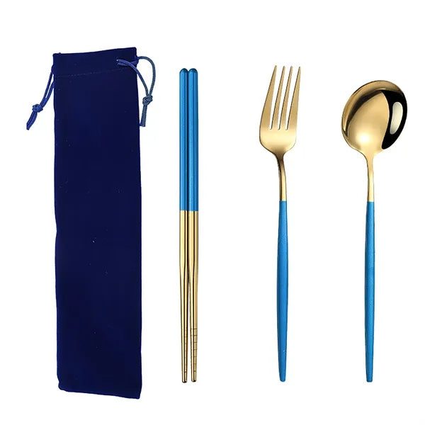 Stainless Steel Gold Cutlery 4 Piece Set with Pouch