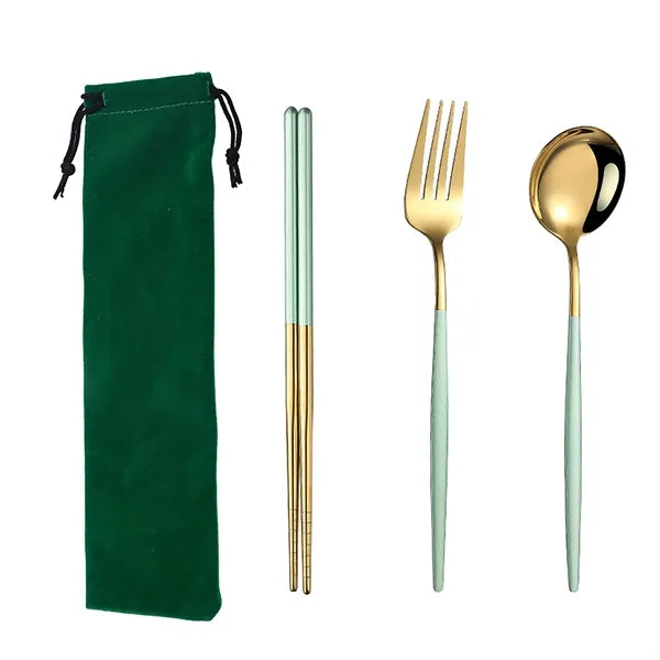 Stainless Steel Gold Cutlery 4 Piece Set with Pouch