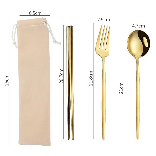 Stainless Steel Gold Cutlery 4 Piece Set with Pouch