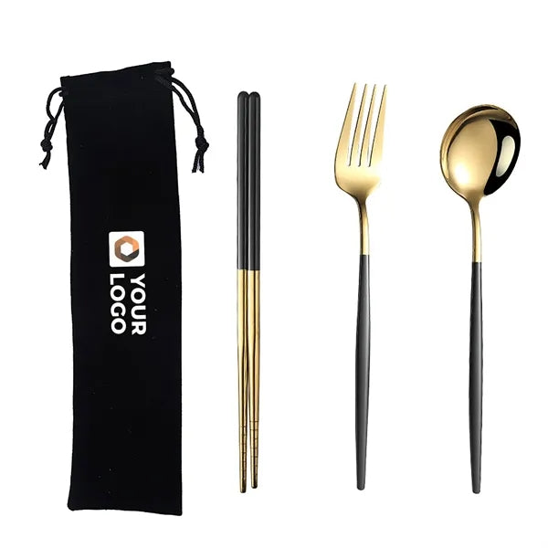 Stainless Steel Gold Cutlery 4 Piece Set with Pouch