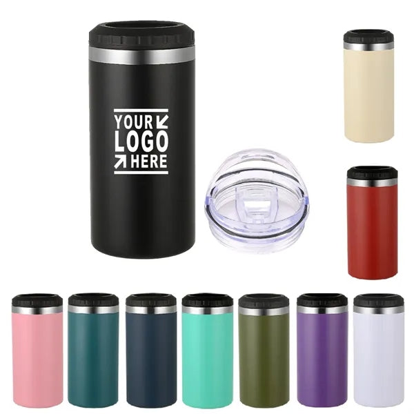 16oz 2 in 1 Double Wall Steel Can Cooler with 2 Lids